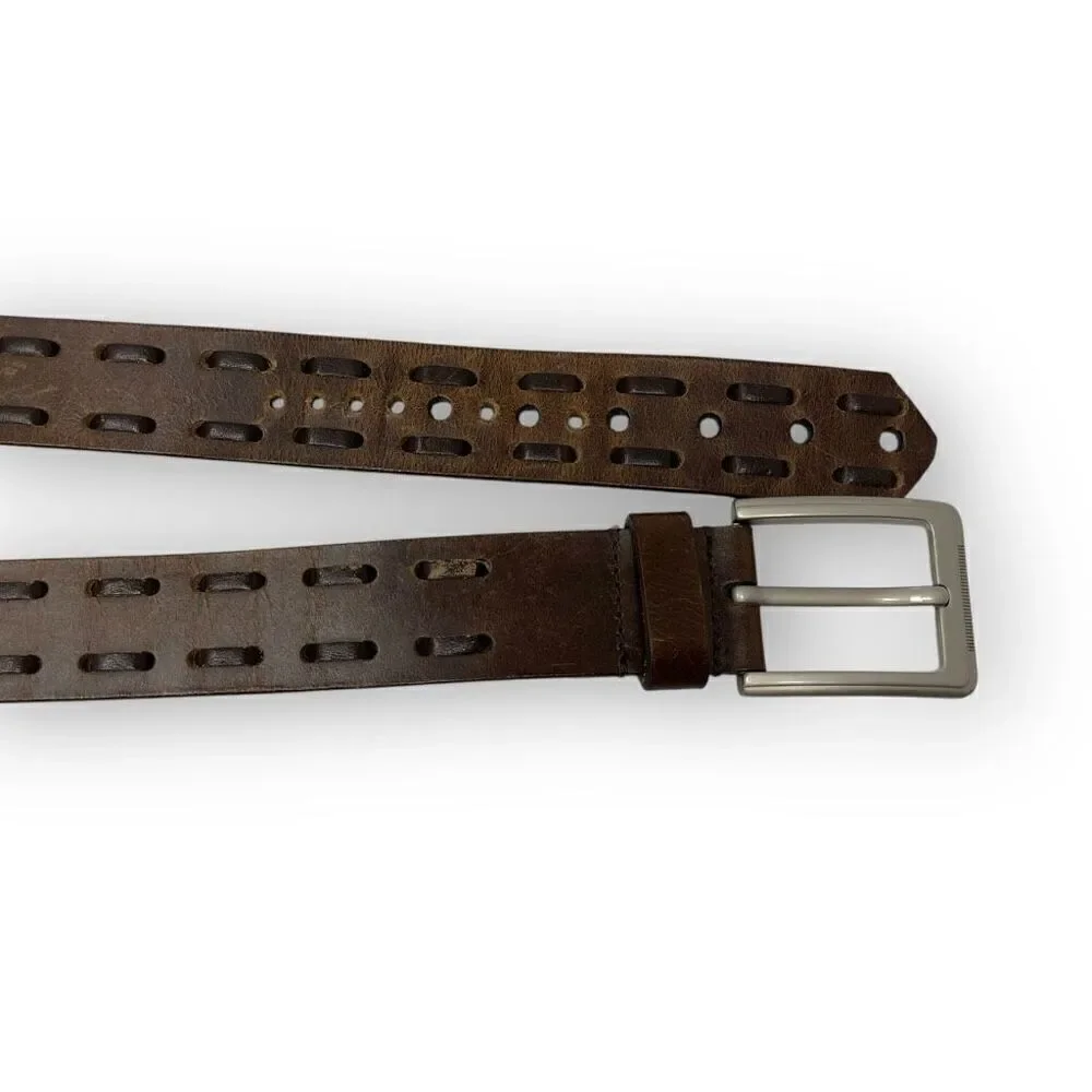 Vintage Two Tone Brown Leather Whipstitch Belt Men’s Size XL Flawed